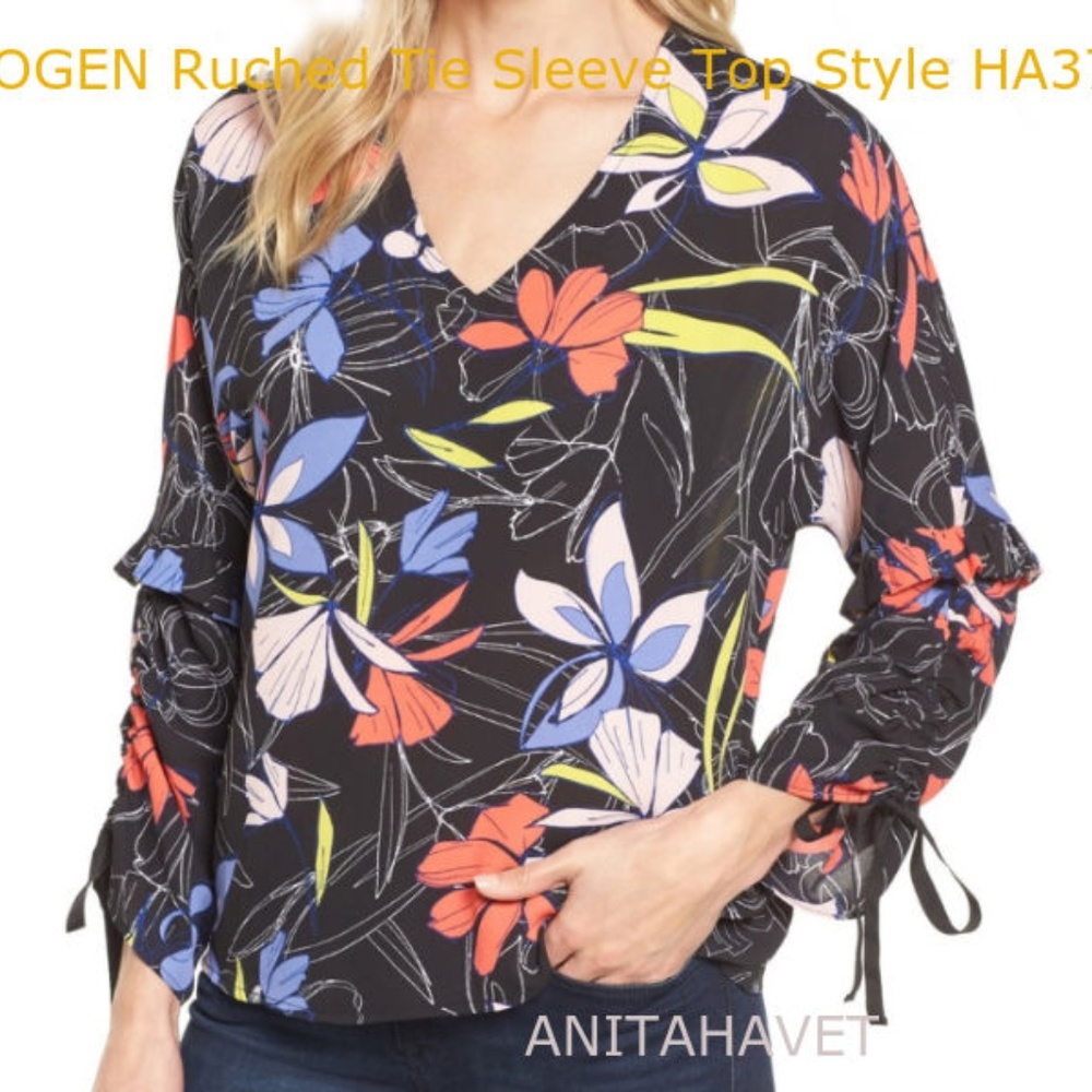 HALOGEN Rushed Tie Sleeve Top
